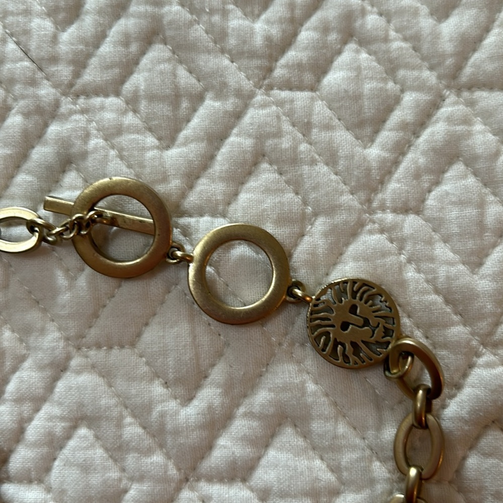 Anne Klein gold tone link necklace with muted gray, blue and green stones. - Picture 3 of 4